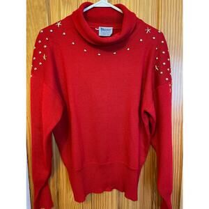 Meister Vintage Red Holiday Sweater with Gold Studs Women’s M